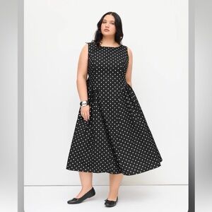 Cider LINEN-BLEND BOAT NECK POLKA DOT BACKLESS BOWKNOT MIDI DRESS CURVE & PLUS